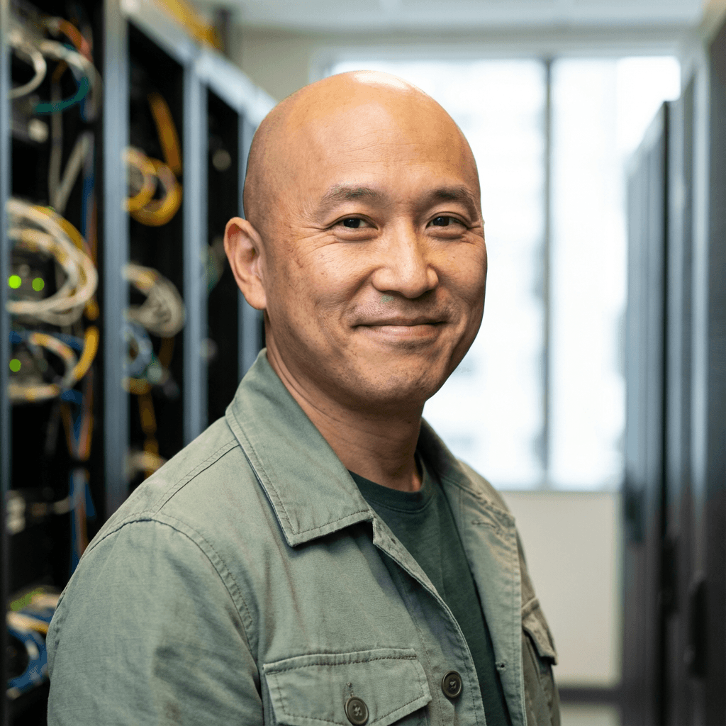 David Chen, a thoughtful man in his mid 40s, natural light portrait